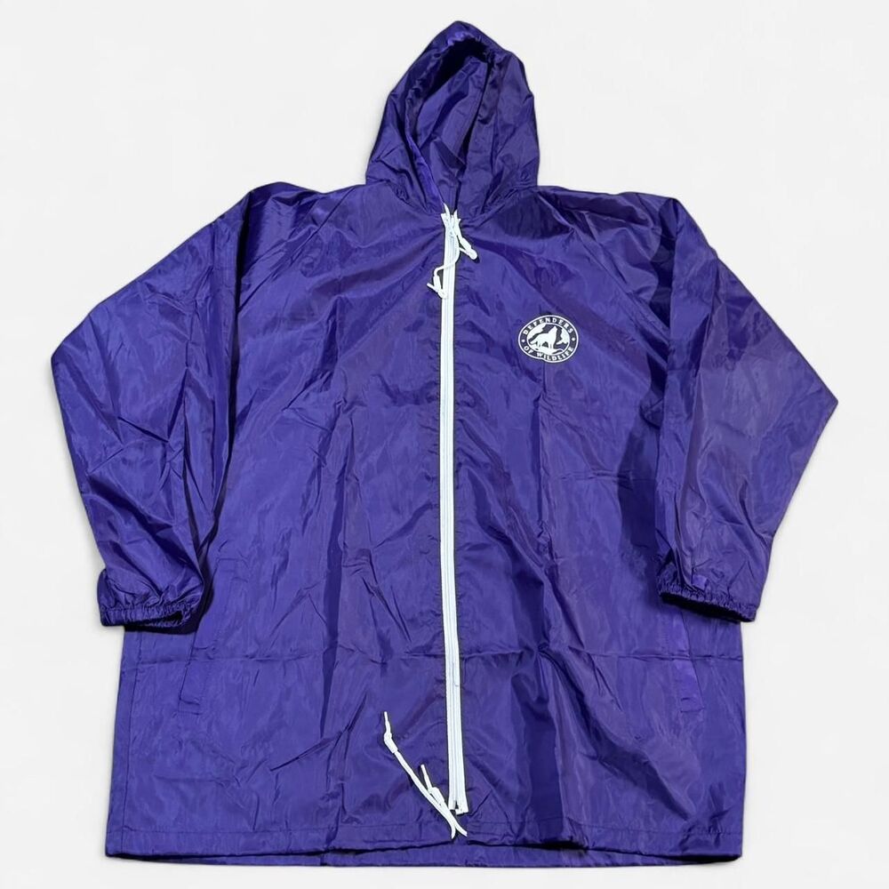 100% polyester Purple rain jacket width 27in & length 31-1/2in
